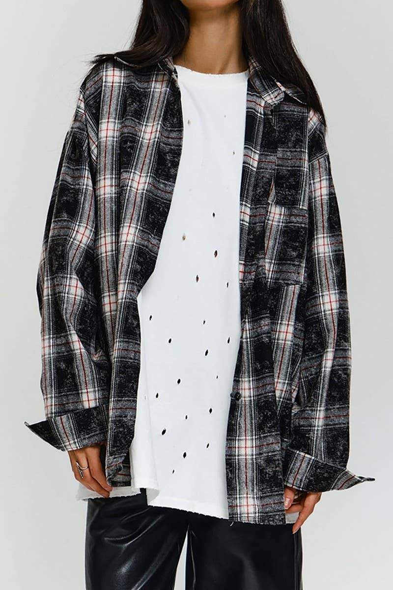 CWTBLL00627_RETRO PLAID CASUAL LONG-SLEEVED SHIRT