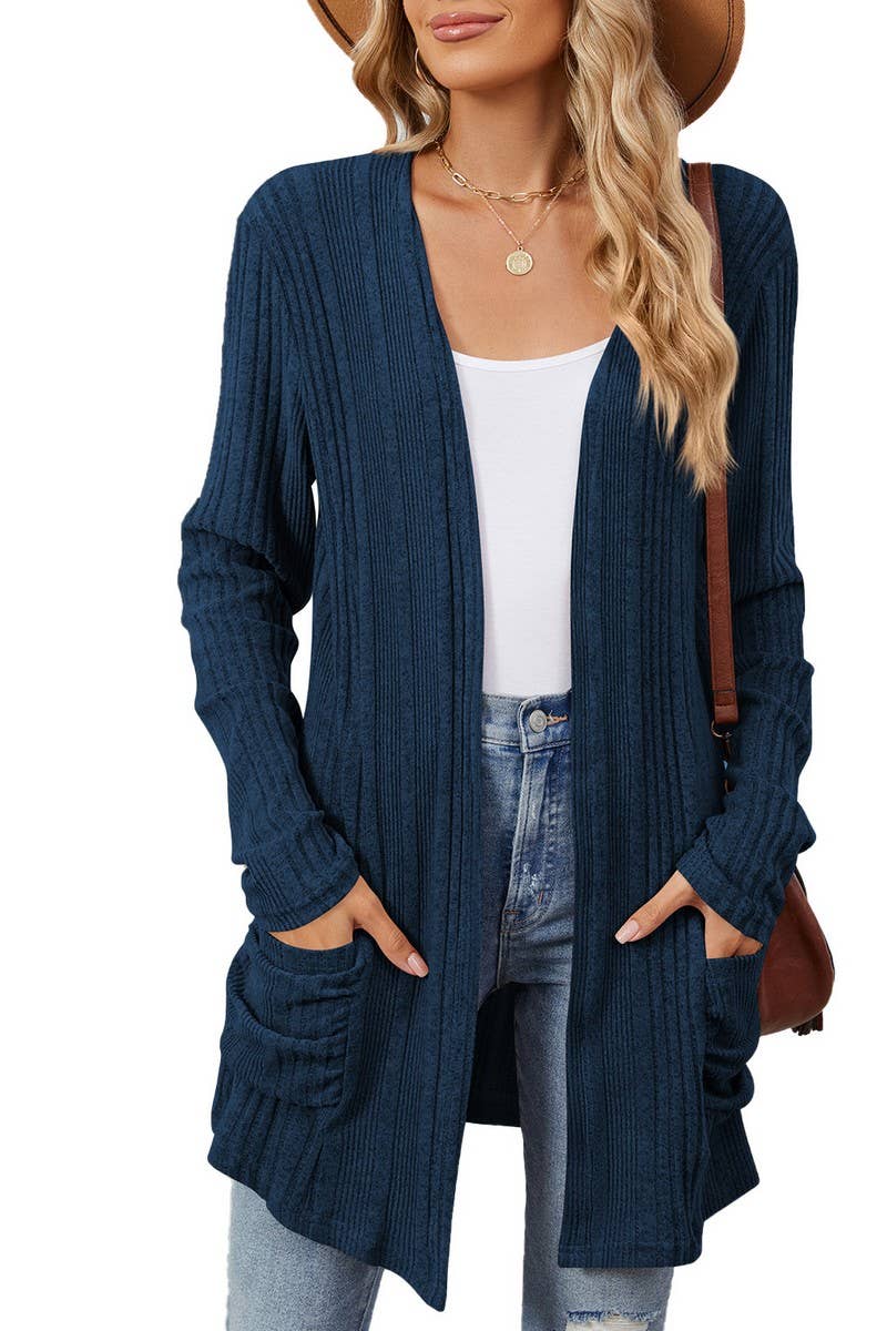 CWOCAL1923_BRUSHED POCKET LONG SLEEVE CARDIGAN COAT