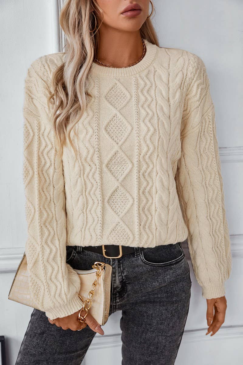 CWOSWL2837_SOLID COLOR TWISTED LONG SLEEVE PULLOVER SWEATER