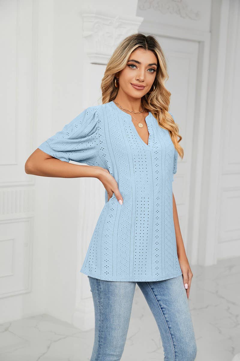 CWTSTS0358_V-Neck Short Sleeve Knit Top
