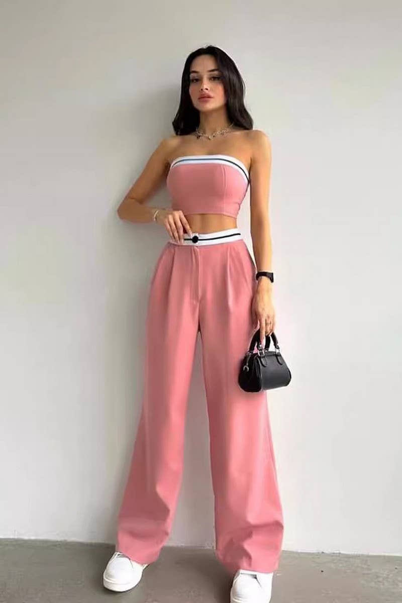 CWSTB1354_WEAR A SPORTS TUBE TOP WIDE LEG PANTS CASUAL SUIT
