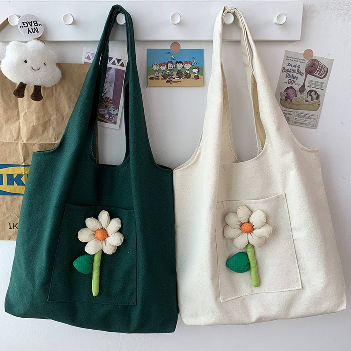 TOTE BAG CANVAS FEATURING DELICATE FLORAL DESIGN _CWAB2049