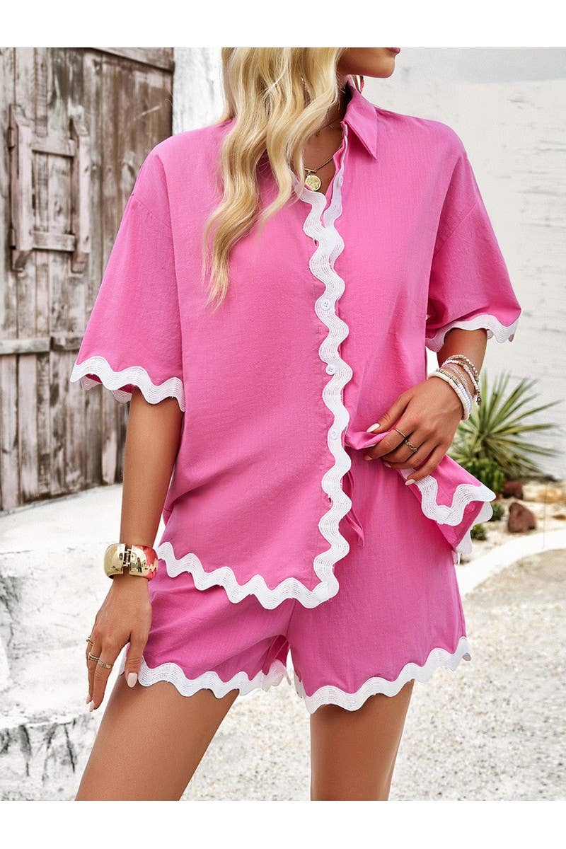 CWSTB0684_Casual Lace Shirt Shorts Set