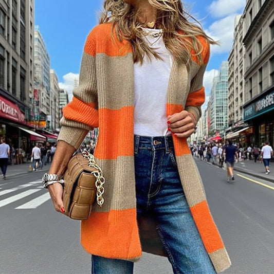 Color stripe button without a long cardigan