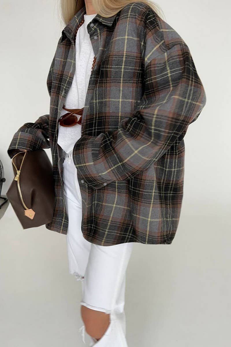 CWTBLL00566_CASUAL LOOSE PLAID LONG-SLEEVED SHIRT TOP JACKET