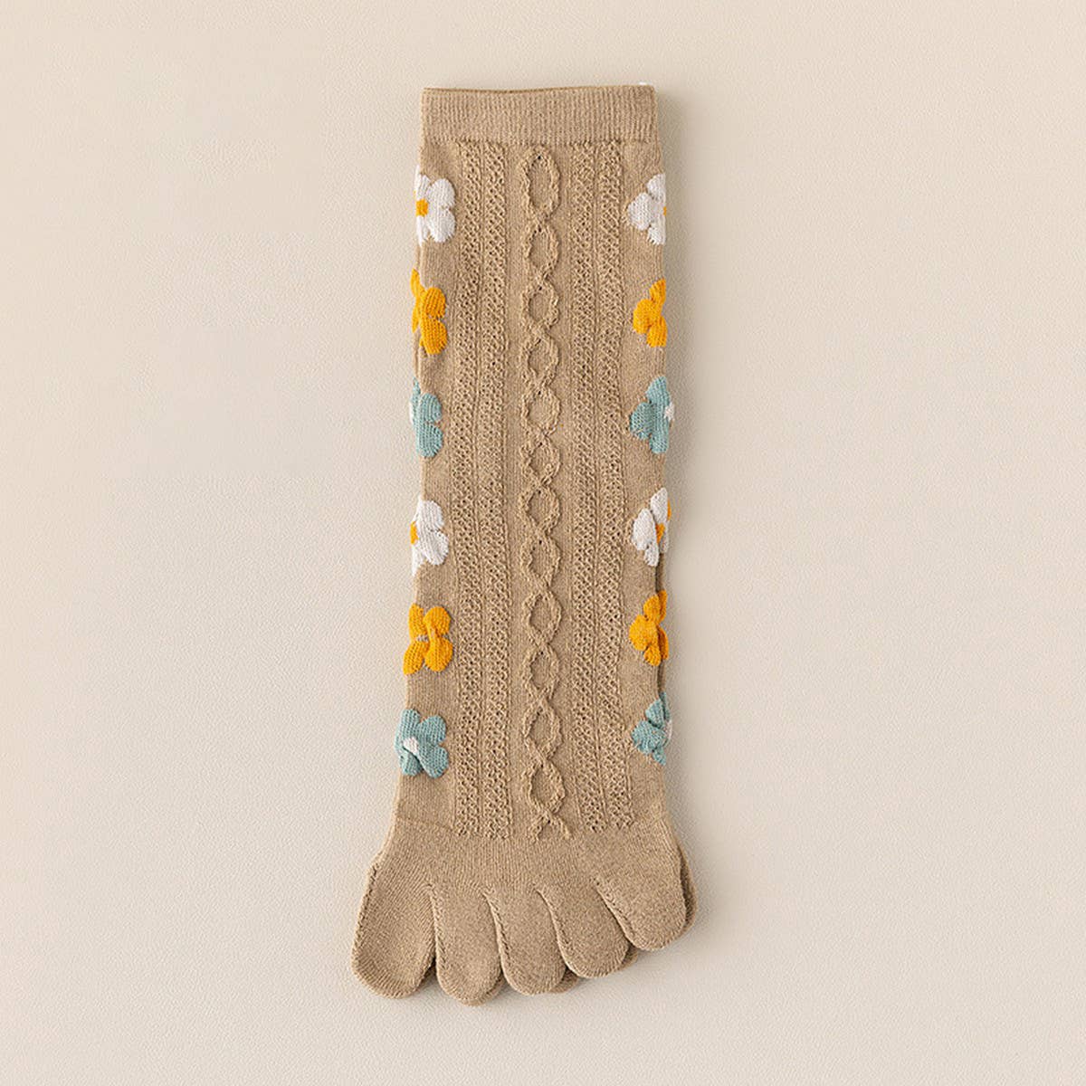 CWMS02729_WOMEN FIVE TOE CREW SOCKS CUTE FLORAL