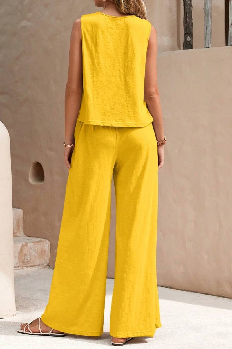 CWSS0639_SUMMER CREW NECK SLEEVELESS TOP PANTS SUIT