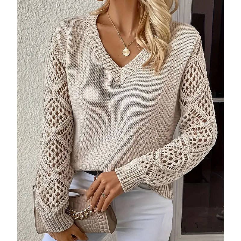 CUT-OUT V-NECK PULLOVER ALL-IN-ONE SWEATER