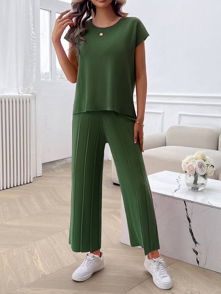 CASUAL SOLID COLOR SWEATER SET