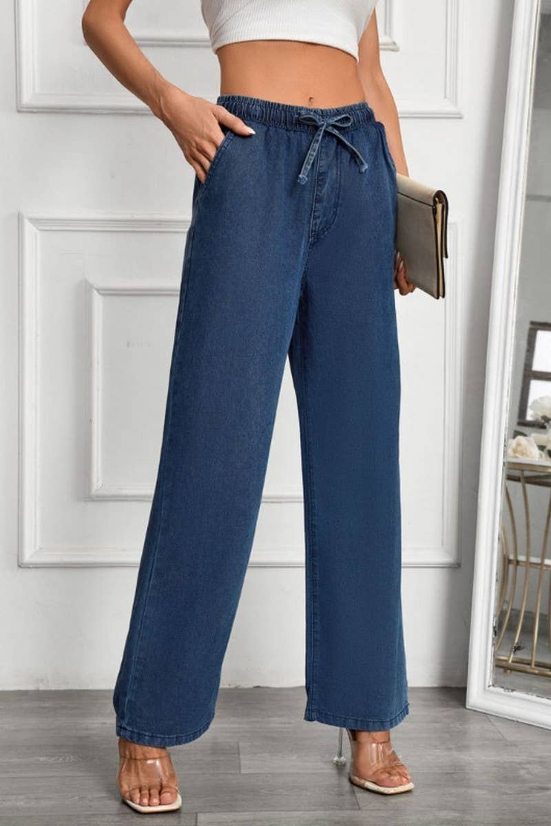 CWBLP2003_HIGH WAIST LOOSE FIT DRAWSTRING DENIM PANTS
