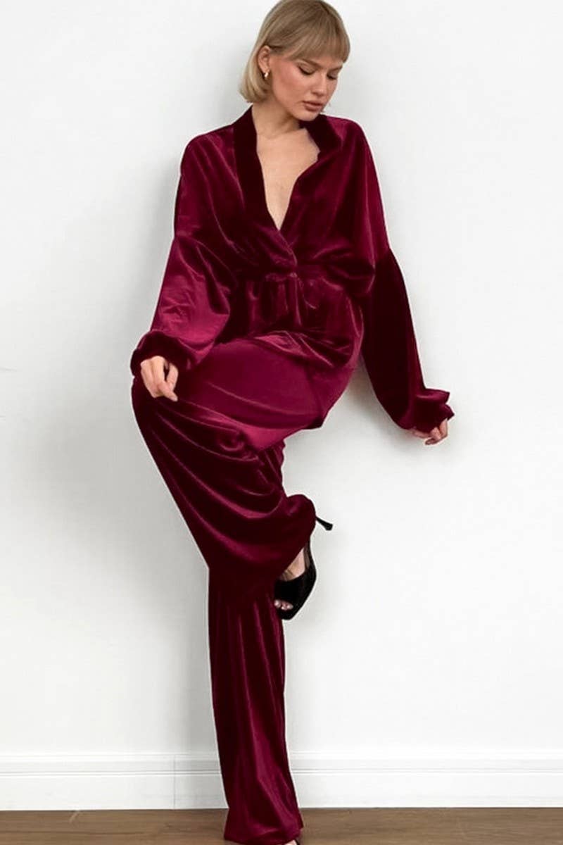 CWSPJ0307_VELVET LONG-SLEEVED TROUSERS PAJAMA SET