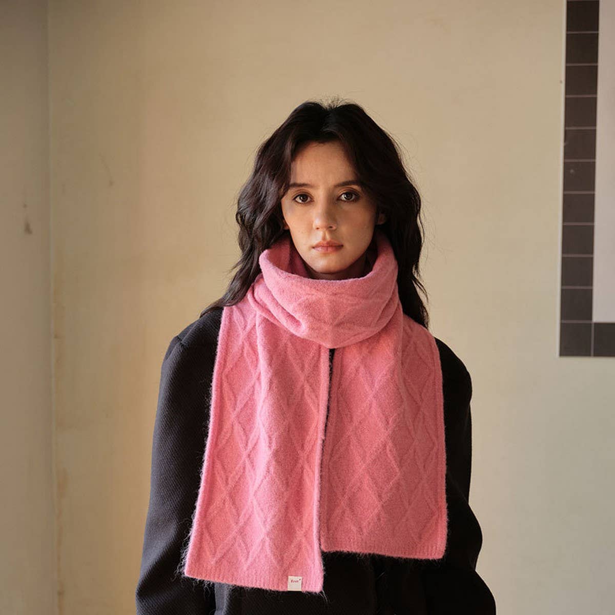 Retro Knit Scarf ??Wool Blend Reversible Wrap_CWASC2355