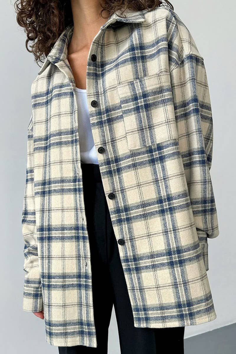 CWTBLL560_RETRO PLAID LOOSE LONG-SLEEVED SHIRT JACKET TOP