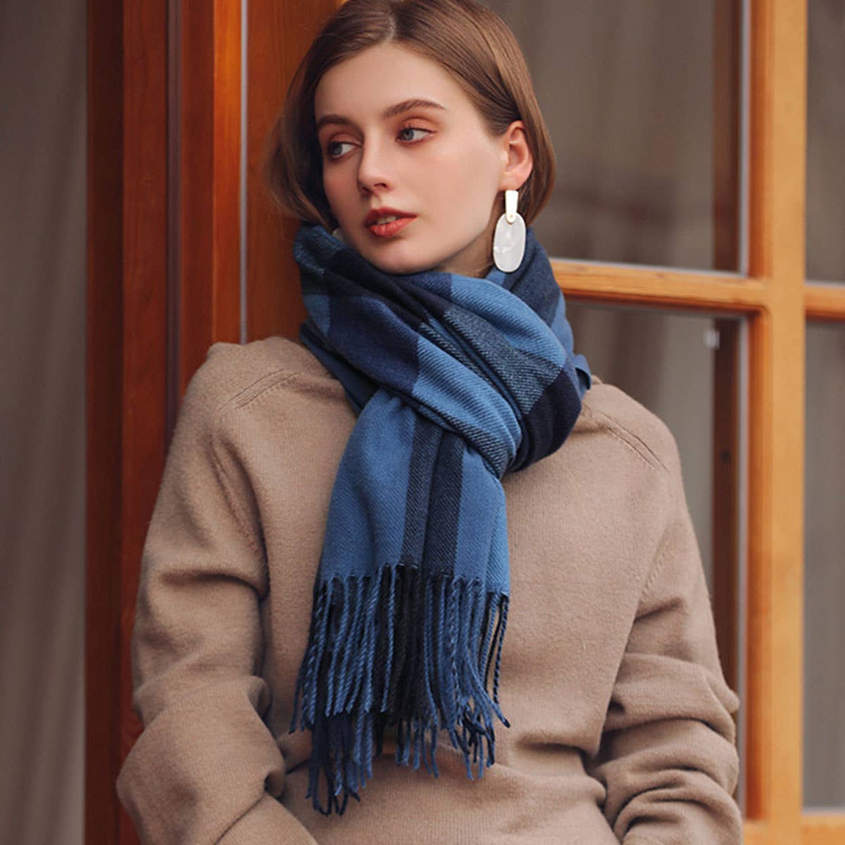 Plaid Faux Cashmere Scarf - Thick Warm Neck Wrap_CWASC0242