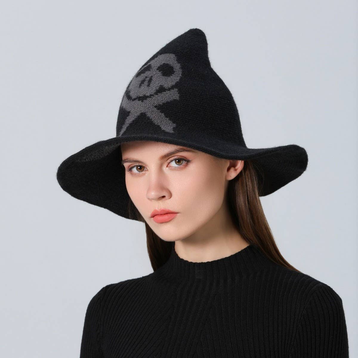 CWAH1681_Halloween Skull Knitted Wizard Hat