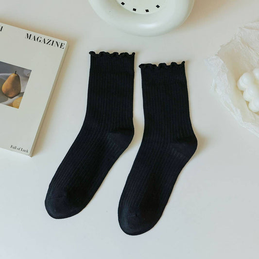 SOLID COLOR RUFFLED ALL-MATCH SOCKS_CWMS0901