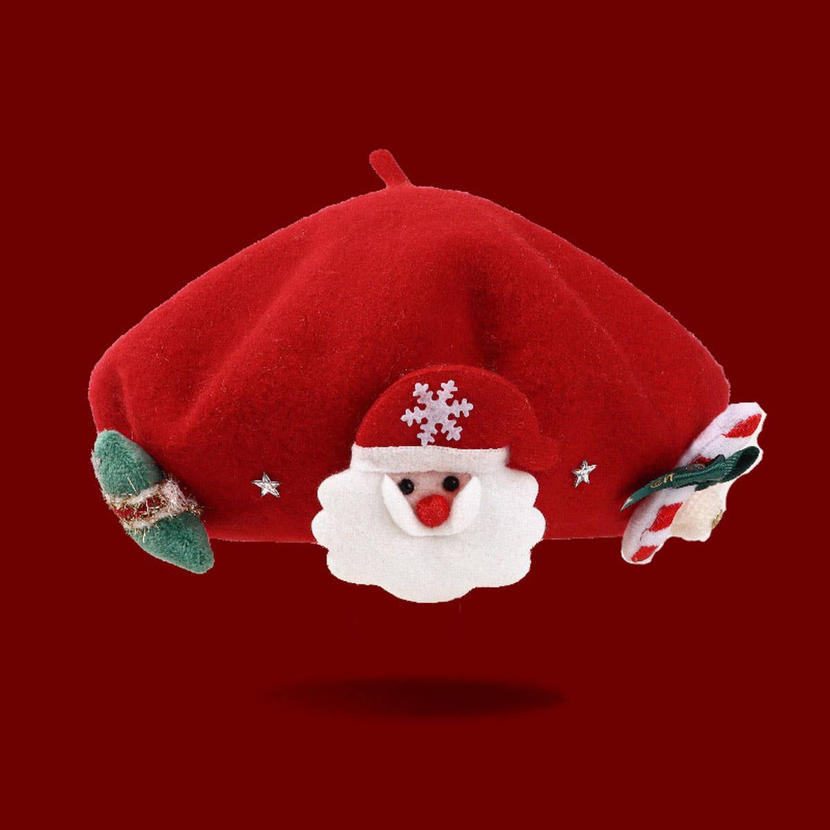 CWAH04555_GIRLS RED  BERET WINTER CHRISTMAS HAT