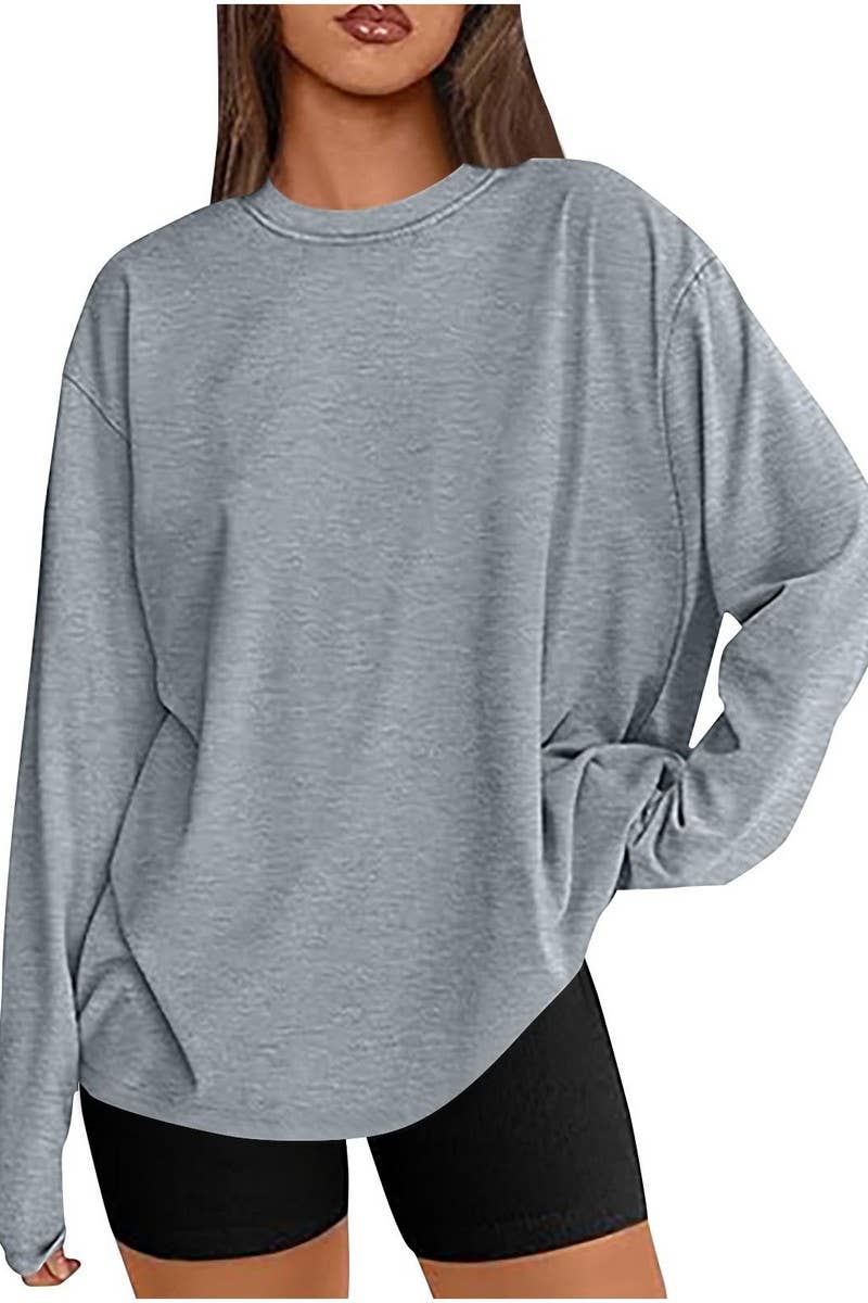 CWTBLL3997_LOOSE FIT SOLID COLOR LONG SLEEVE CREWNECK TEE