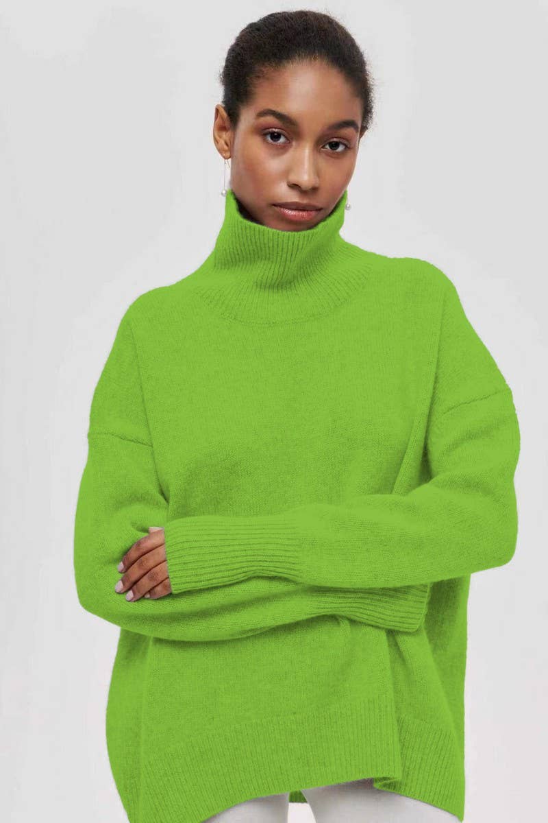 CWOSWL07646_SOLID COLOR LOOSE TURTLENECK KNITTED SWEATER