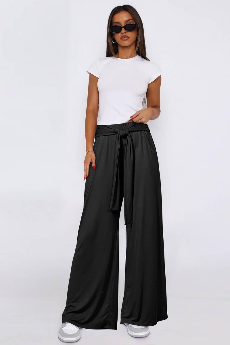 CWBLP01042_SOLID DRAWSTRING LOOSE WIDE LEG PANTS