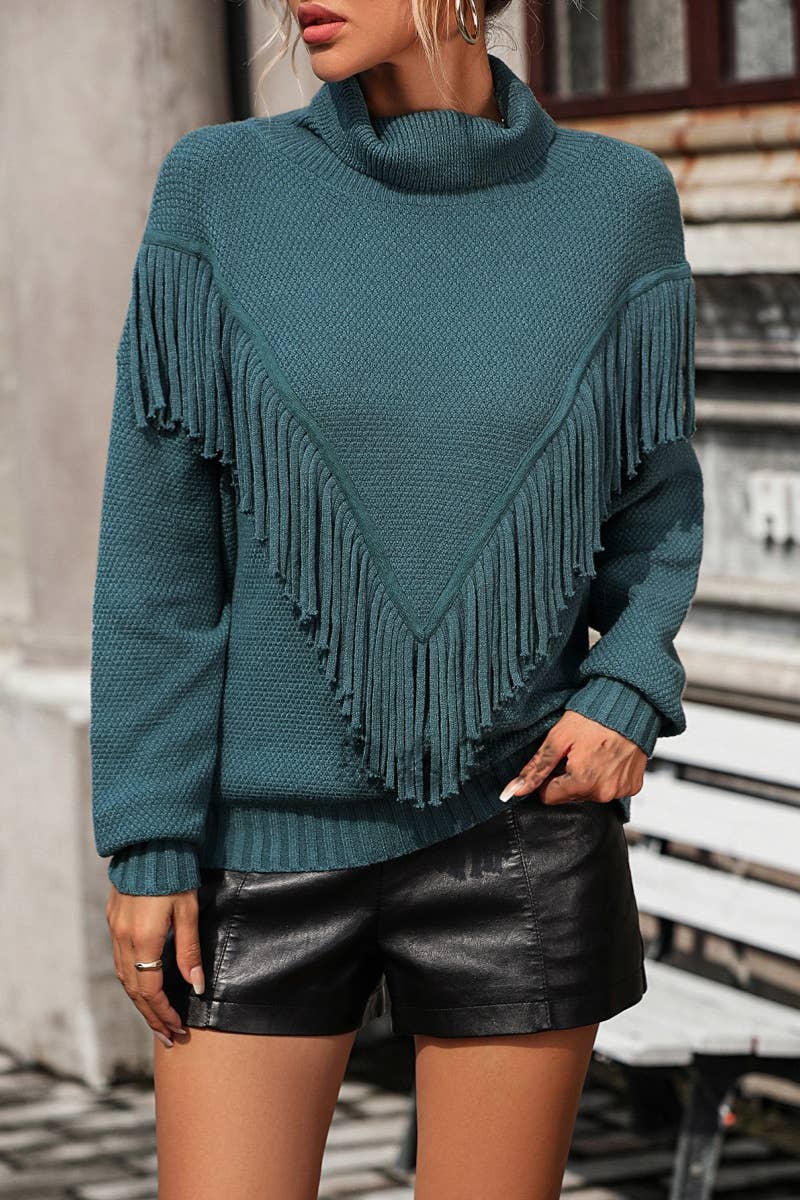 CWOSWL6486_TURTLENECK LONG-SLEEVED SWEATER WITH FRINGE