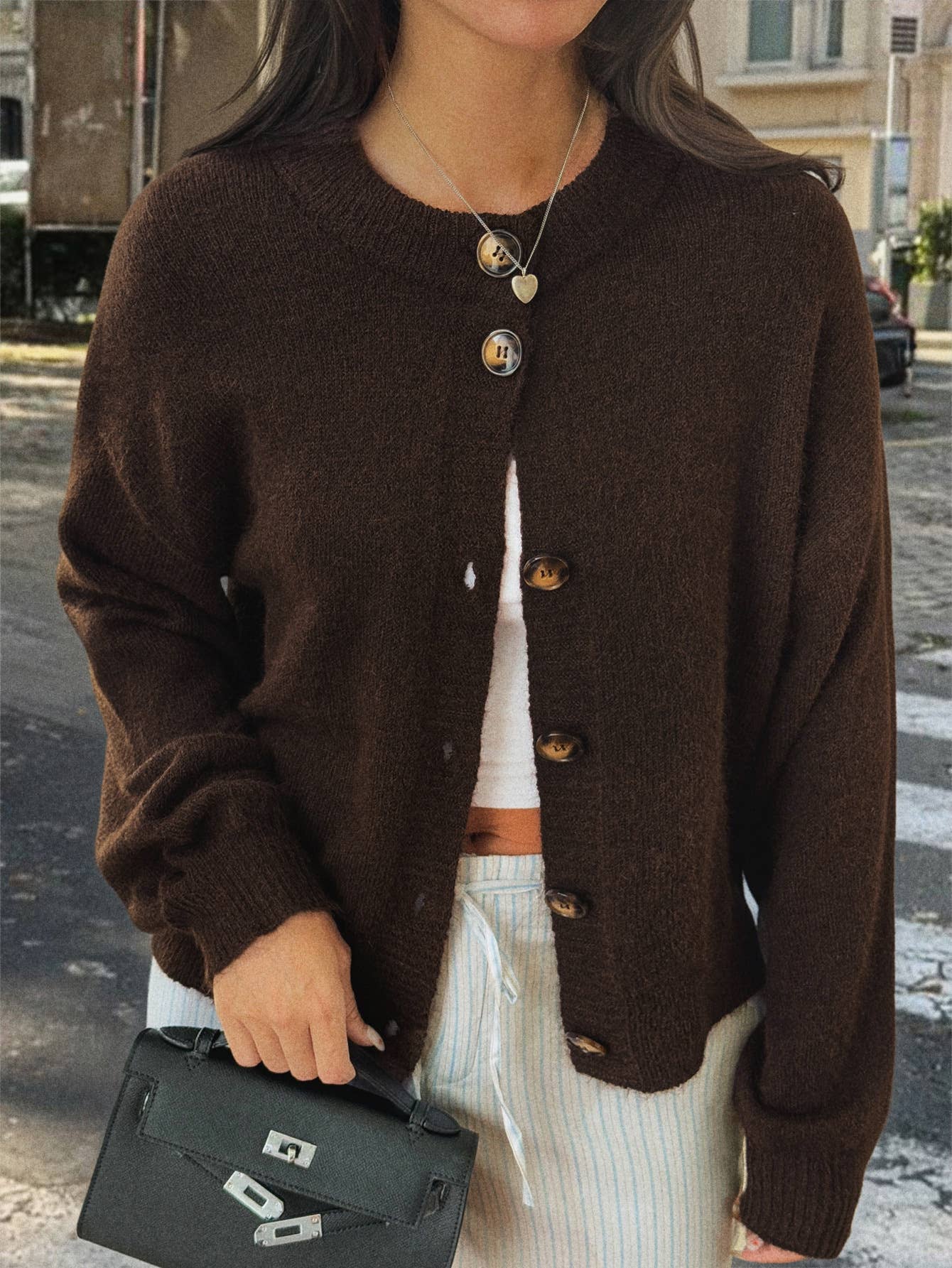 Casual simple button long-sleeved coat sweater