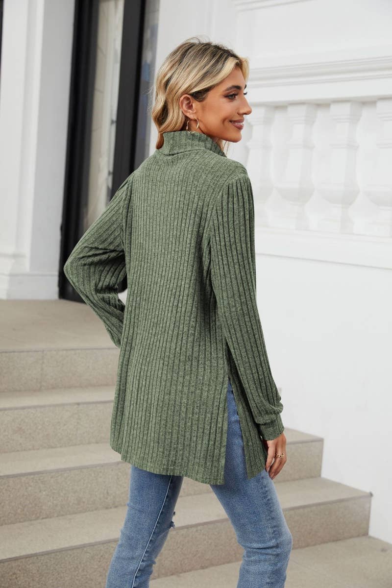 CWOSWL6563_TURTLENECK LONG SLEEVE POCKET SLIT SWEATER LONG