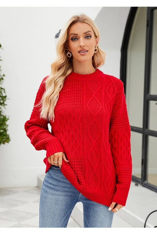 CWOSWL2703_CABLE-KNOT CASUAL SOLID COLOR CREW NECK SWEATER