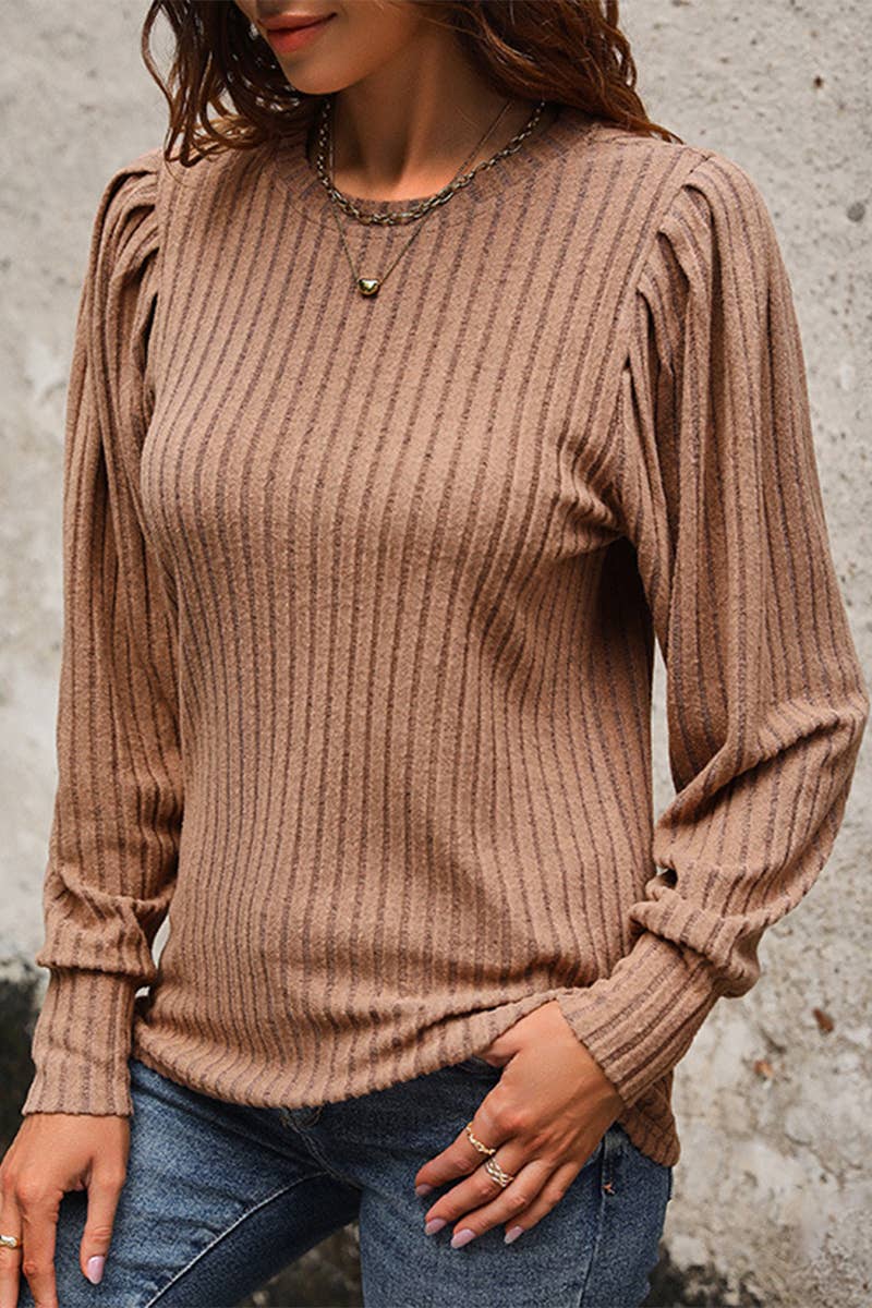 CWTBLL3557_AUTUMN CASUAL SOLID COLOR LONG SLEEVE TOP