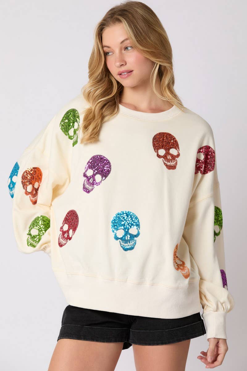CWTBLL01228_HALLOWEEN SKULL SEQUINED SWEATSHIRT