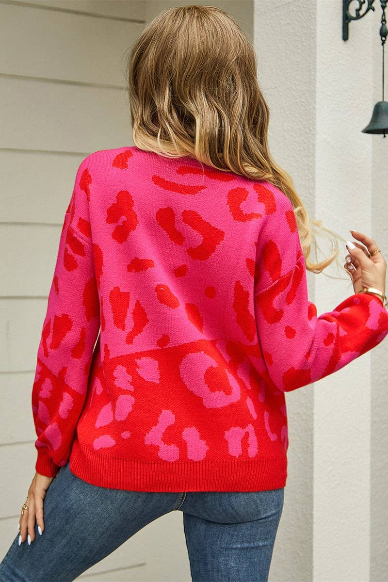 CWOSWL3166_VALENTINE'S DAY LEOPARD PRINT  KNIT SWEATER