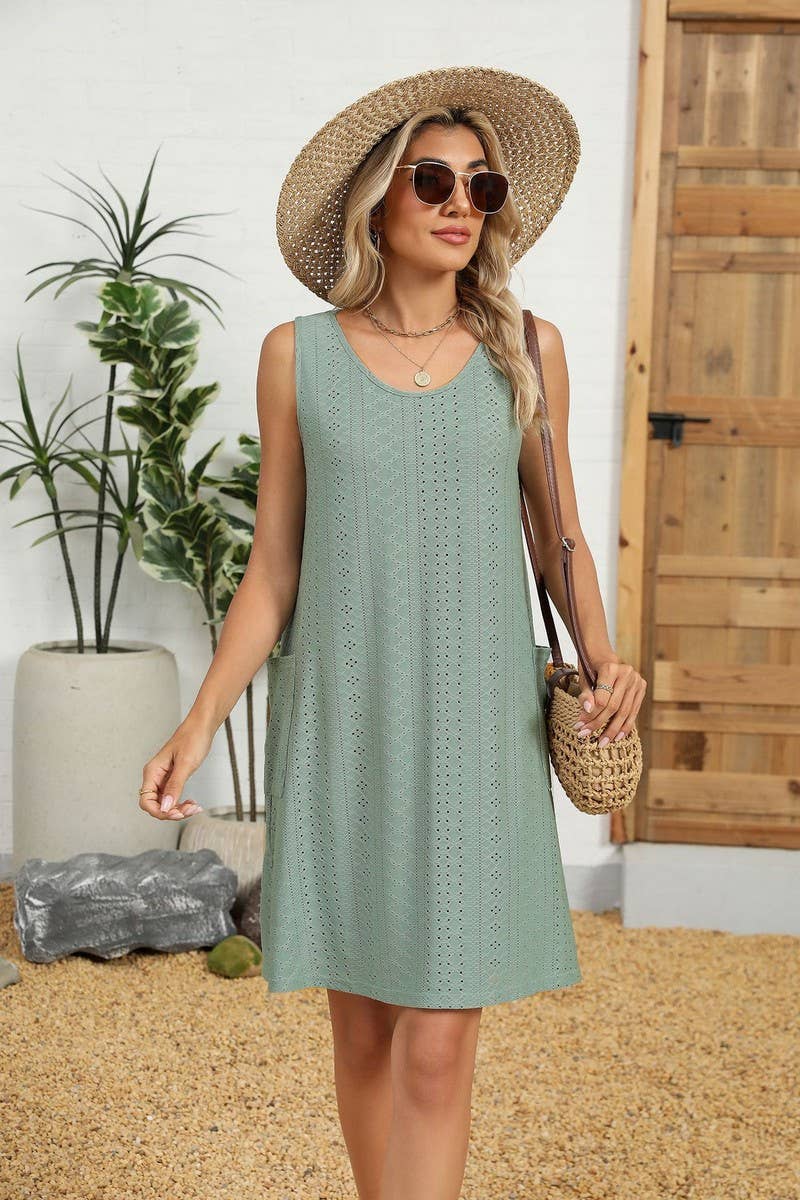 CWDSD8714_SLEEVELESS CREWNECK POCKET TANK DRESS