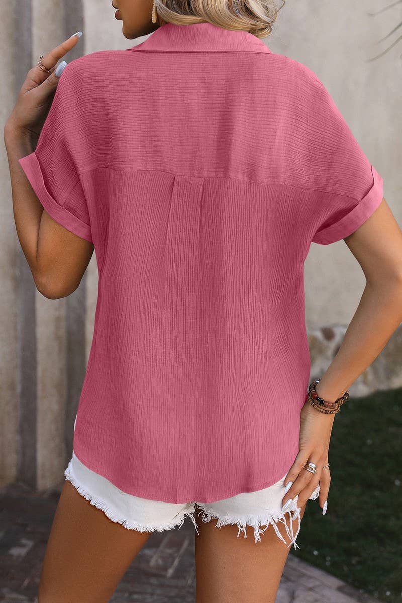 CWTSTS0327_Open Front Short Sleeved Shirt Top