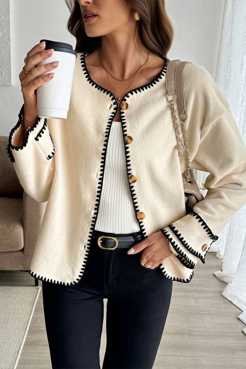 CWOCO00172_CASUAL CONTRAST-TRIMMED LOOSE CREW NECK JACKET