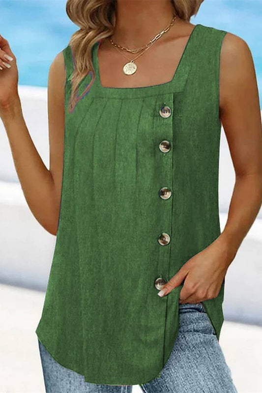 CWTBLSL0985_RUCHED SQUARE NECK BUTTONED TAIL VEST