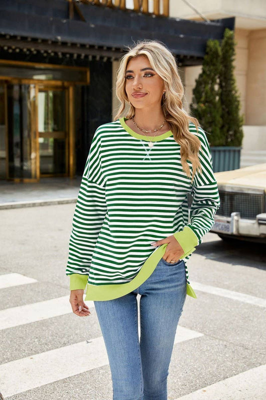 CWTBLL1198_CONTRAST COLOR ROUND NECK STRIPED SWEATSHIRT