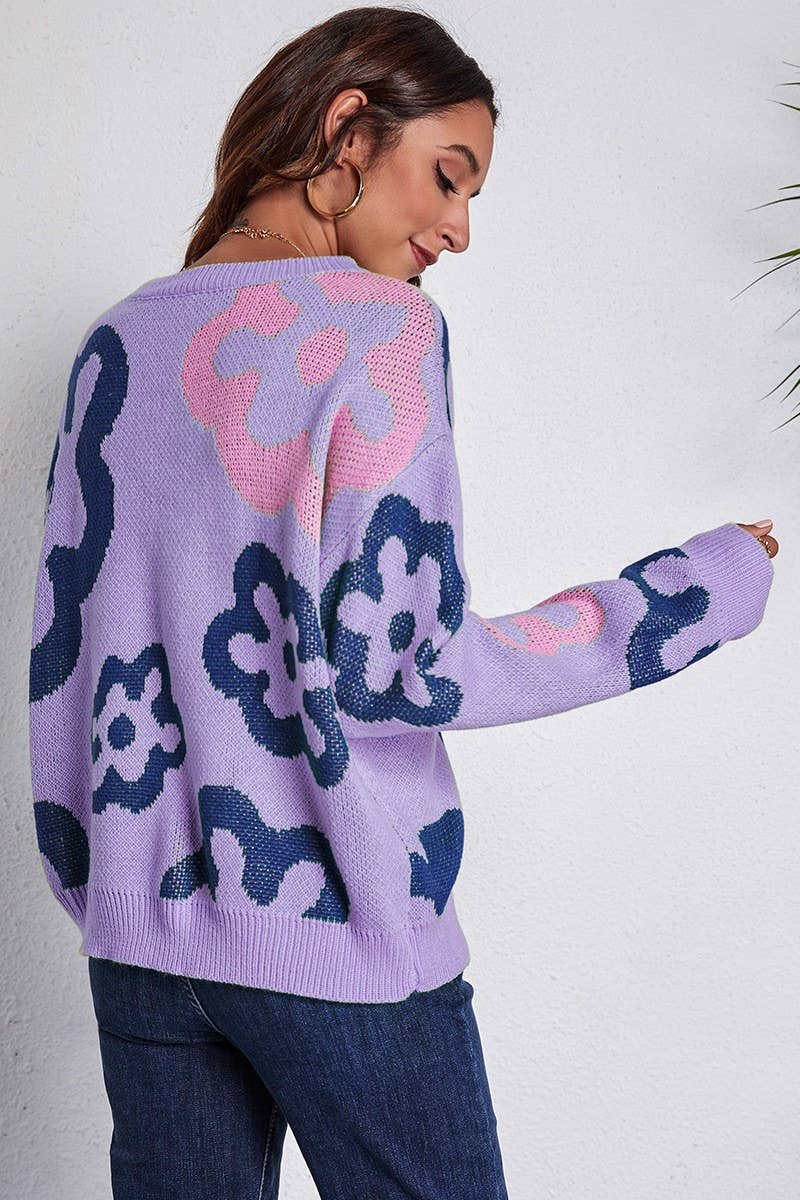 CWOSWL6861_AUTUMN AND WINTER LOOSE FLOWER KNITTED SWEATER
