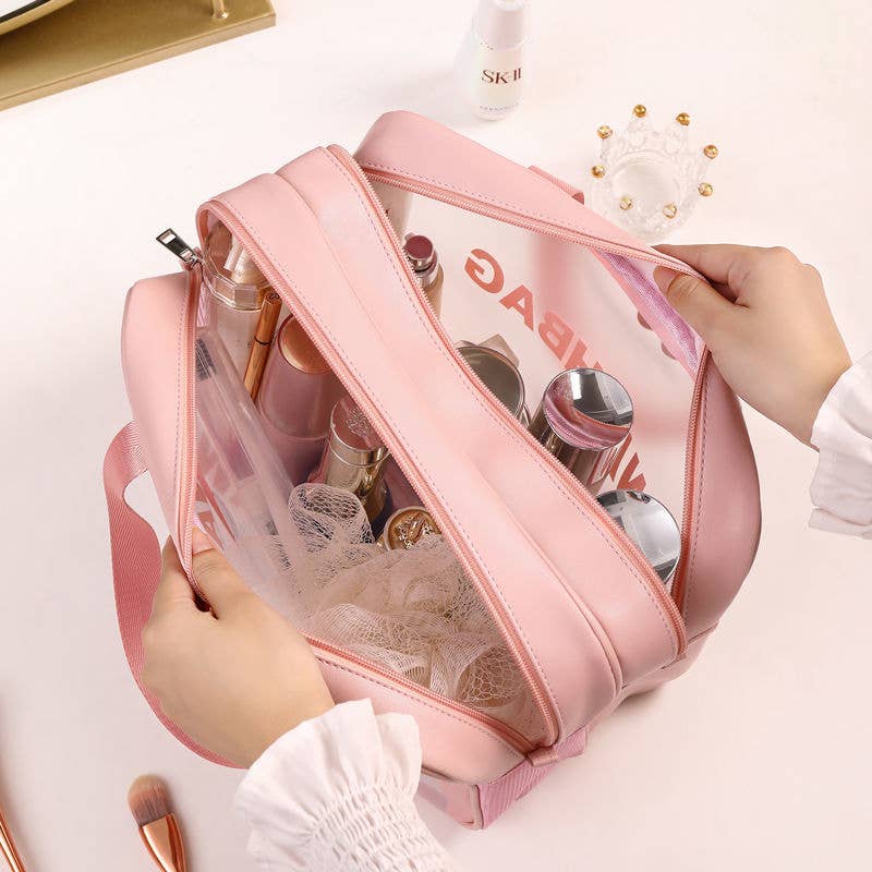 PU dry-wet double-layer separated cosmetic bag