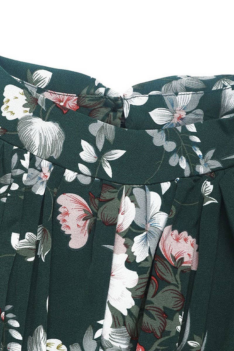 CWDMD3085_RETRO PRINT STAND COLLAR HIGH WAIST DRESS