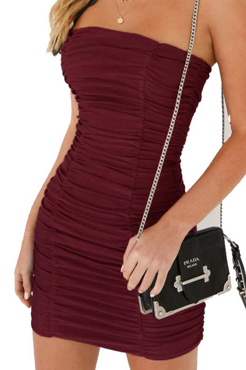 CWDTD00498_STRAPLESS RUCHED BODYCON CLUB DRESS