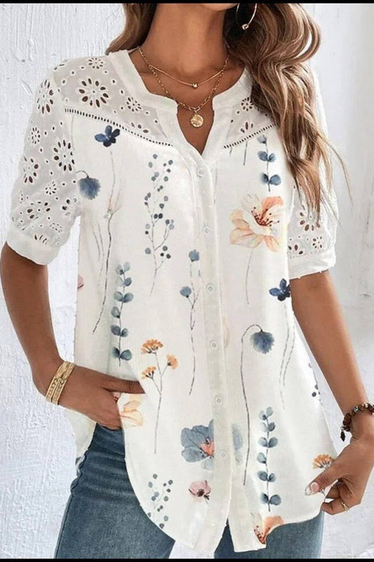 CWTBLS2249_NEW FASHION BUTTON LAPEL SHORT SLEEVE SHIRT