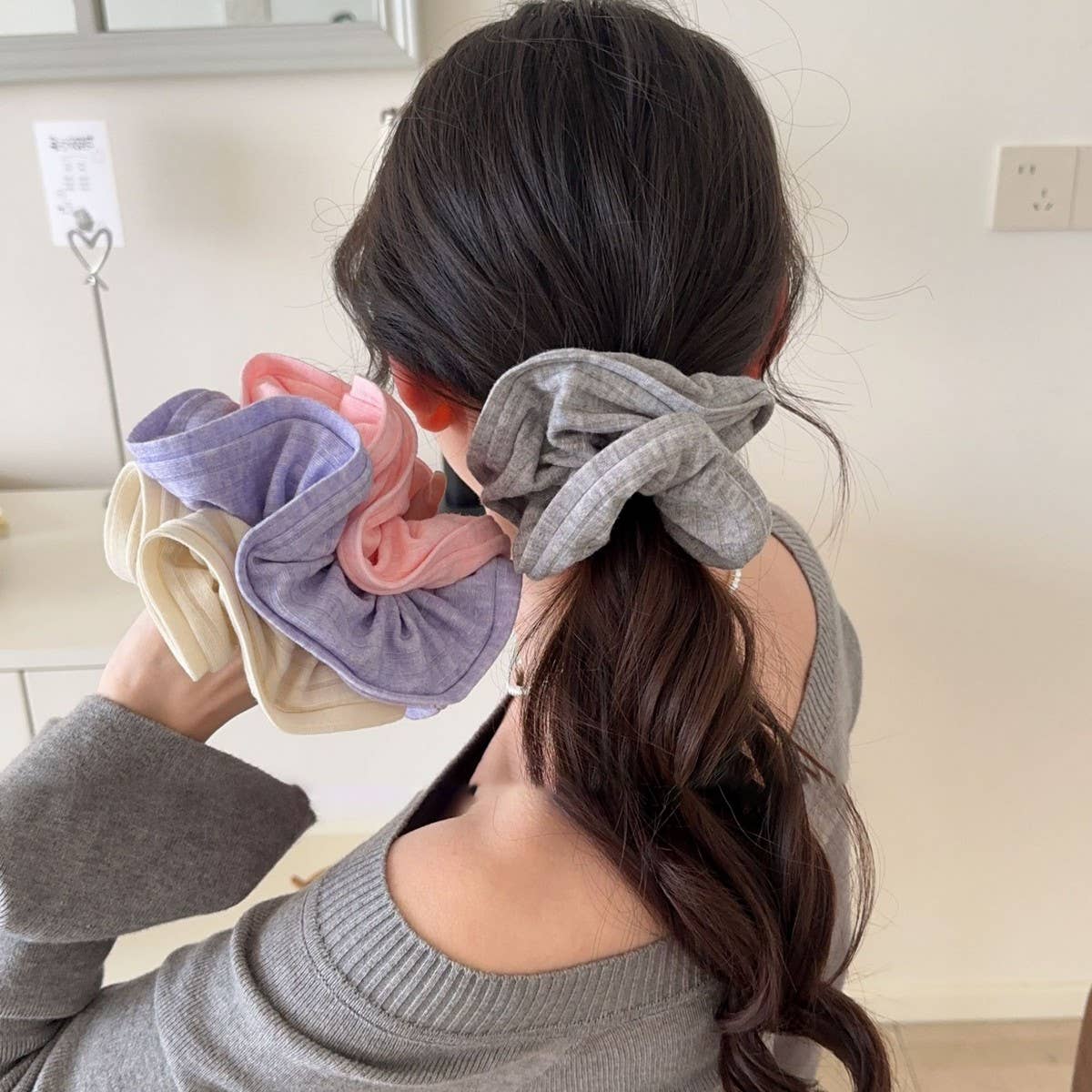 Creamy Sporty Stripe Scrunchie Hair Tie