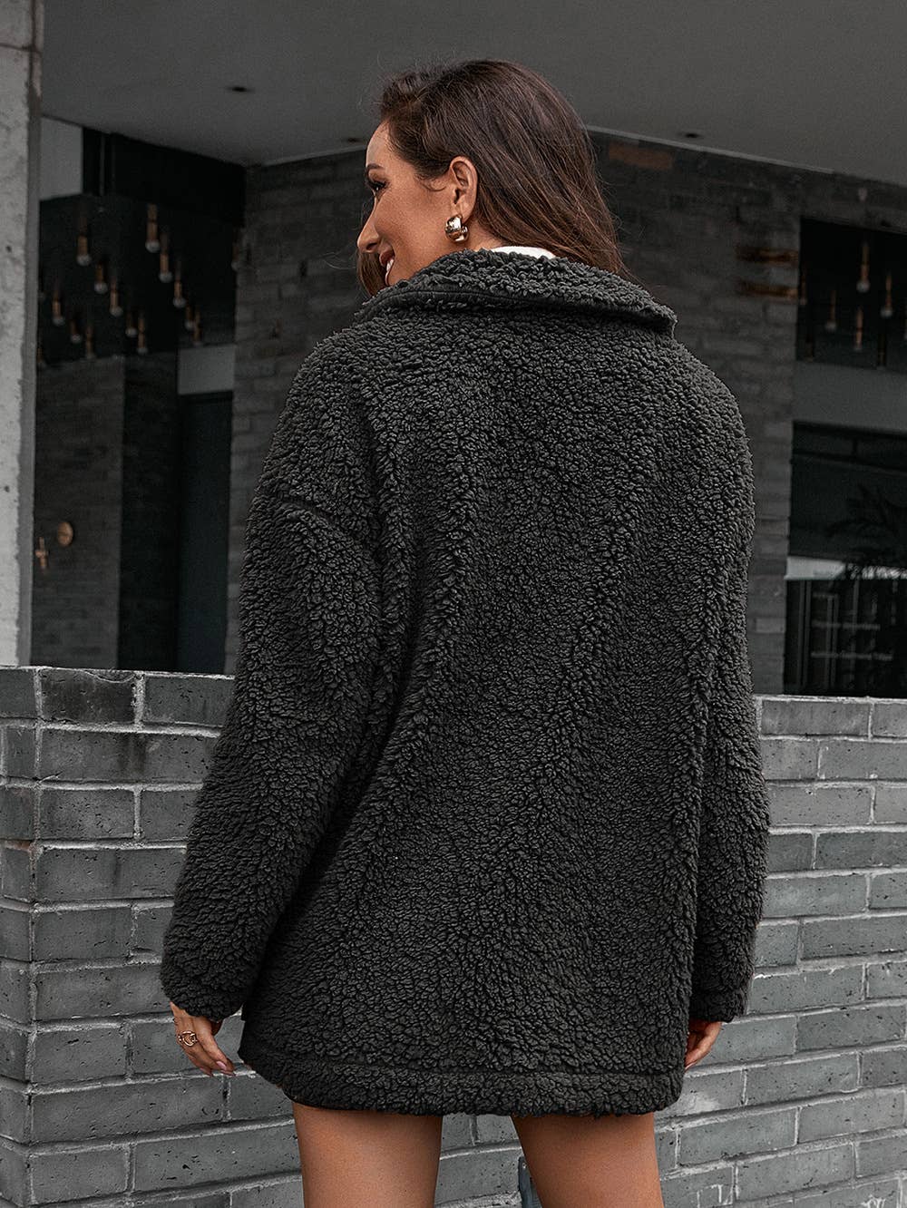 BUBBLY ZIPPER FUR COAT LAPEL WOOL TRENCH COAT
