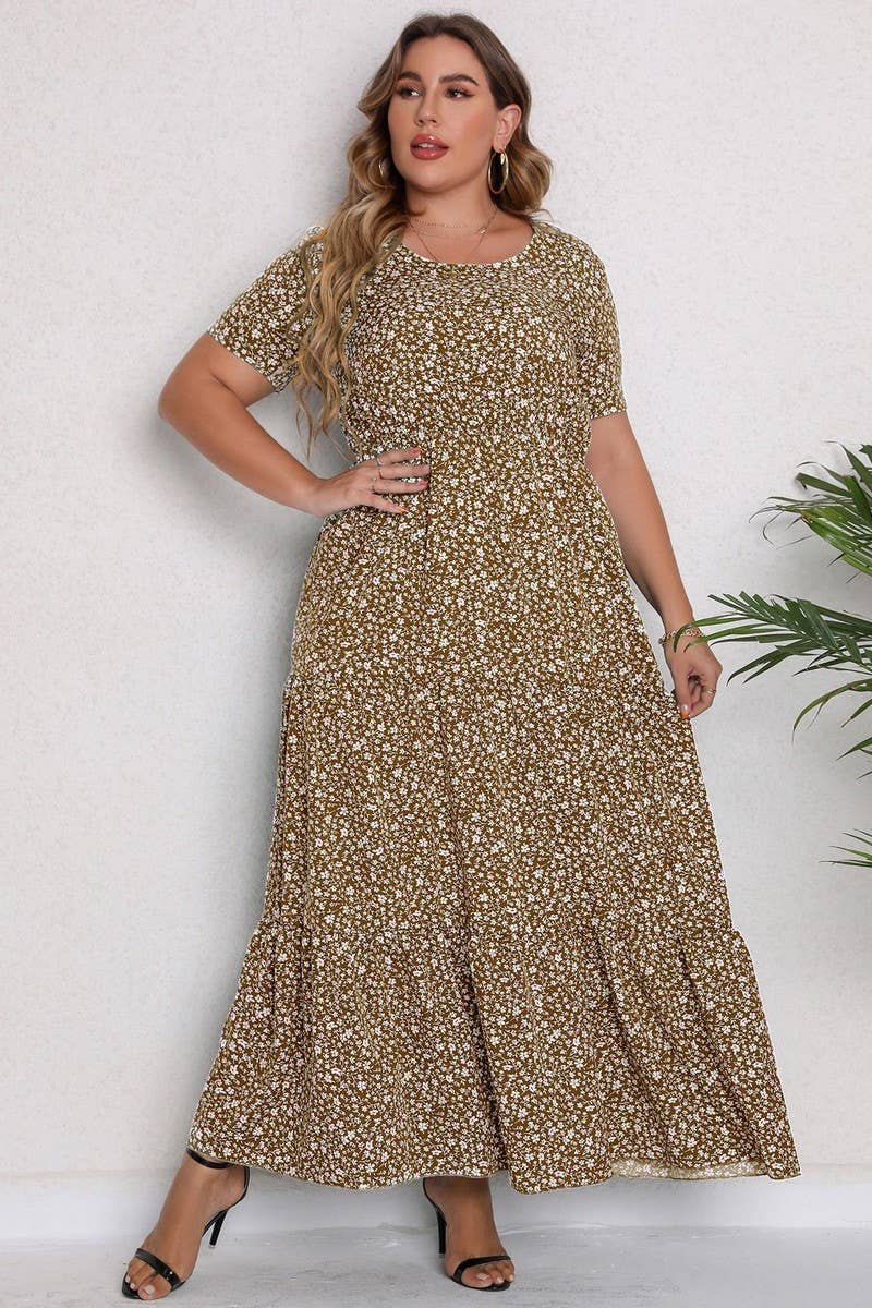 CWDMD3209_PLUS SIZE PRINTED ROUND NECK MAXI DRESS