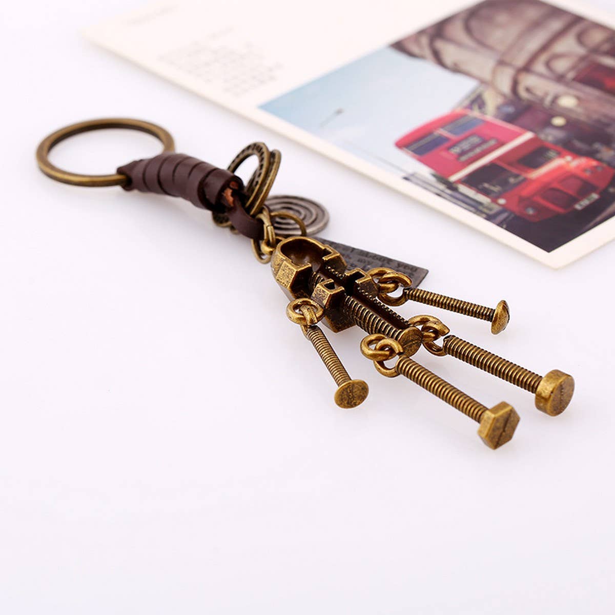 COUPLE RETRO ROBOT LEATHER KEYCHAIN