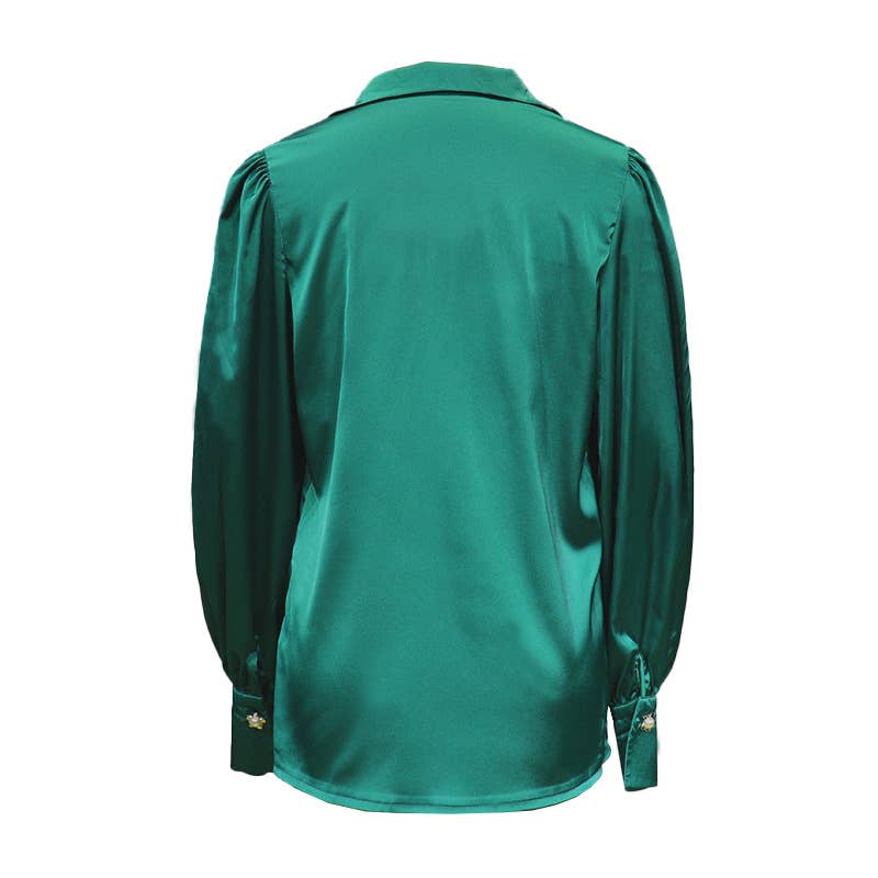 DESIGN SENSE SATIN SHIRT WITH LANTERN SLEEVES