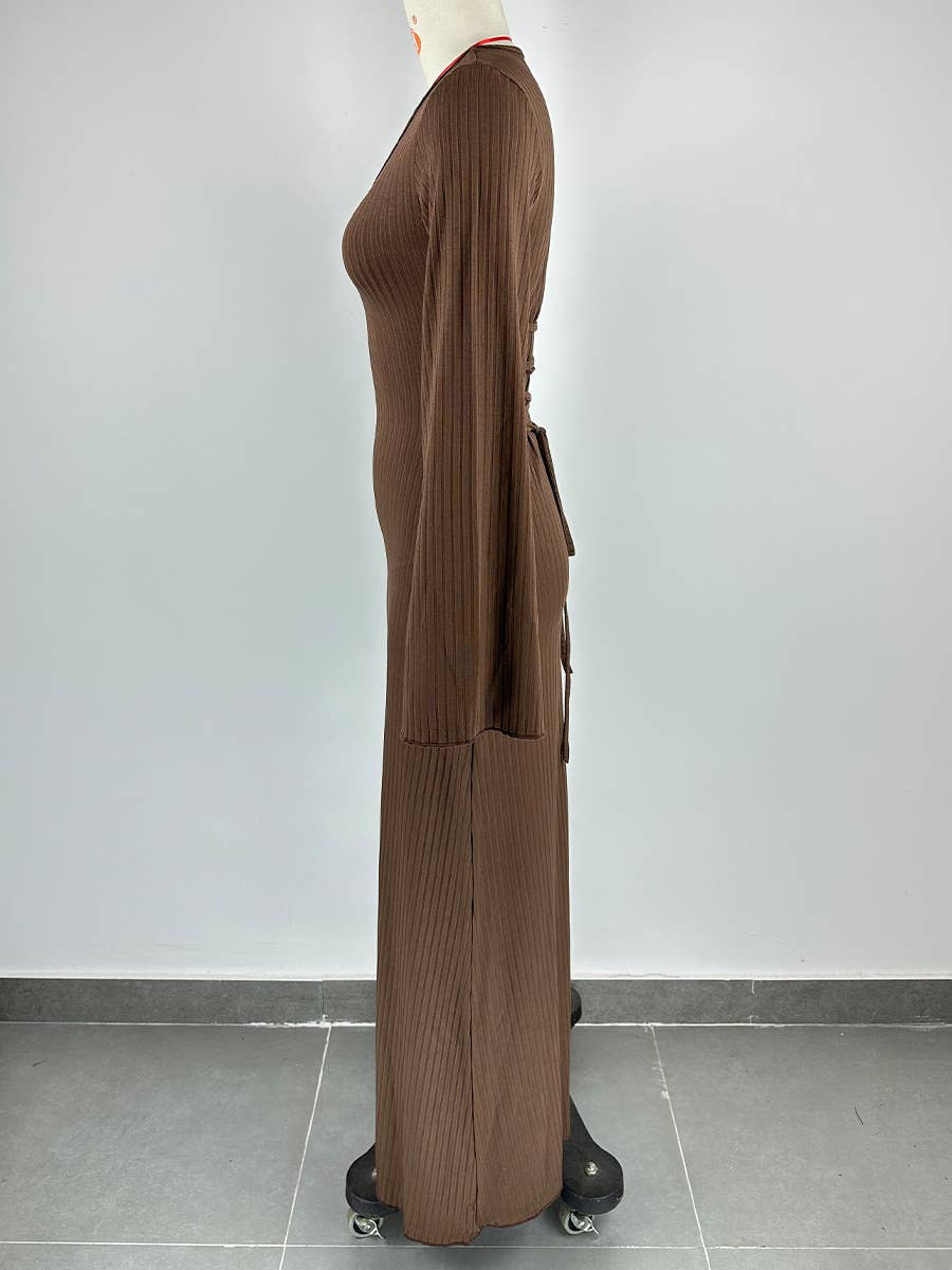 BIG PIT STRIP LONG SLEEVE U-NECK DRESS