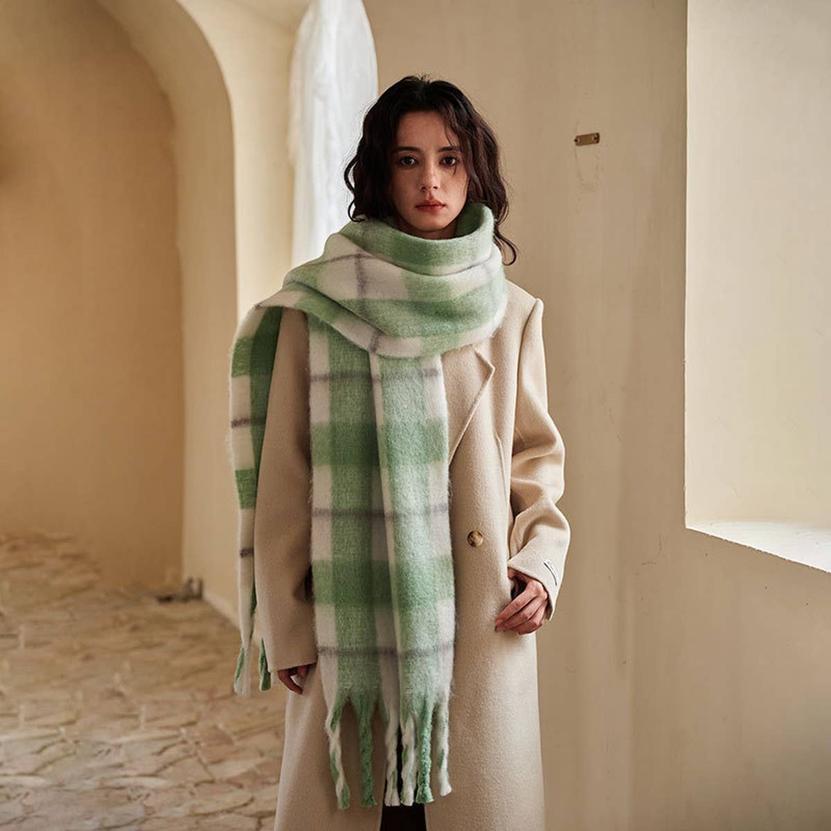 Designer Soft Plaid Faux Cashmere Scarf for Winter
