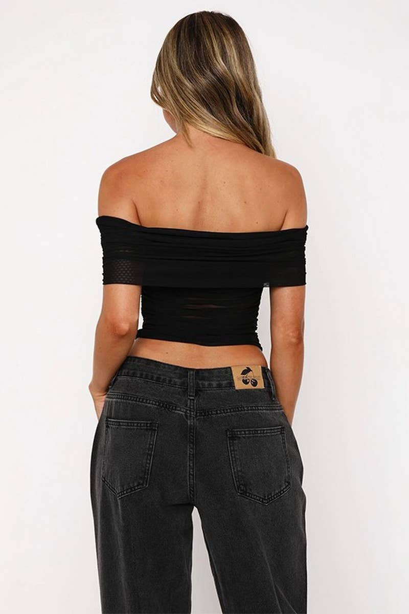 CWTBLS1921_SUMMER SLIM FIT SEXY OFF-SHOULDER MESH TOP