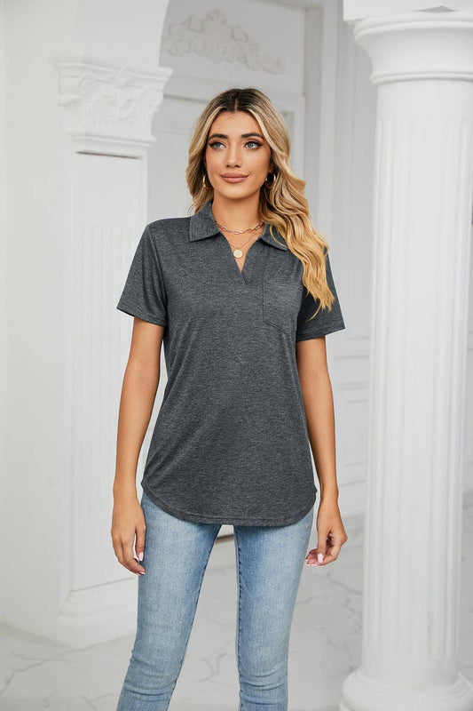 CWTTS0864_V-Neck Short Sleeve Blouse